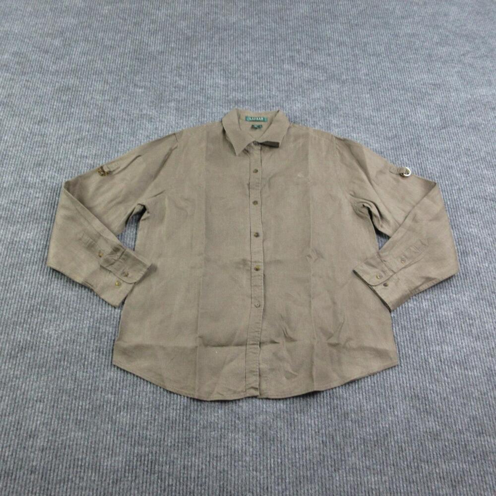 Lauren Ralph Lauren Shirt Womens L Brown Linen Lightweight Long Sleeve Button Up